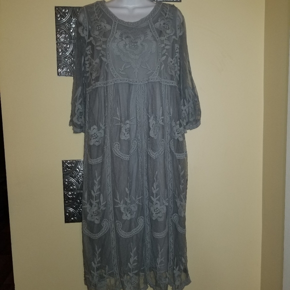 NWT Mindful Souls Boutique High Waisted Lace Dress PINK & IVORY Avail - Picture 3 of 4